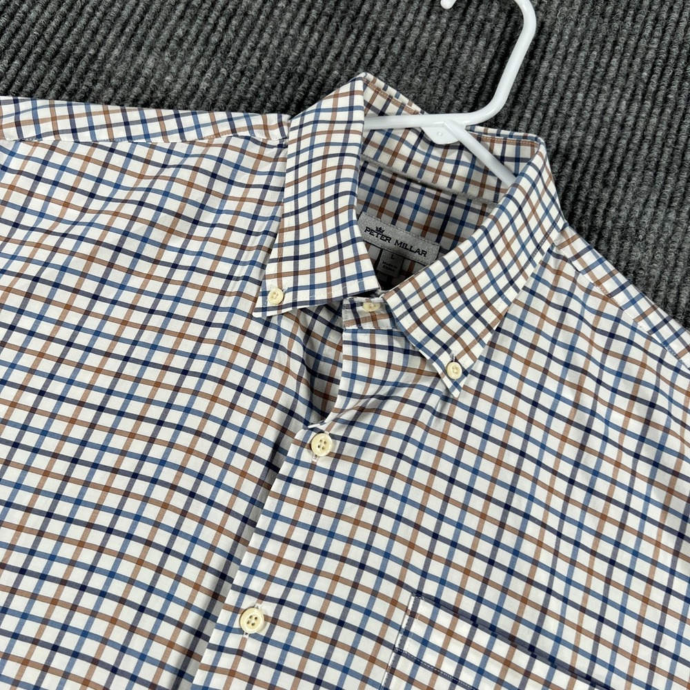 Peter Millar Shirt Mens Large White Check Long Sleeve Button Down Casual Dress